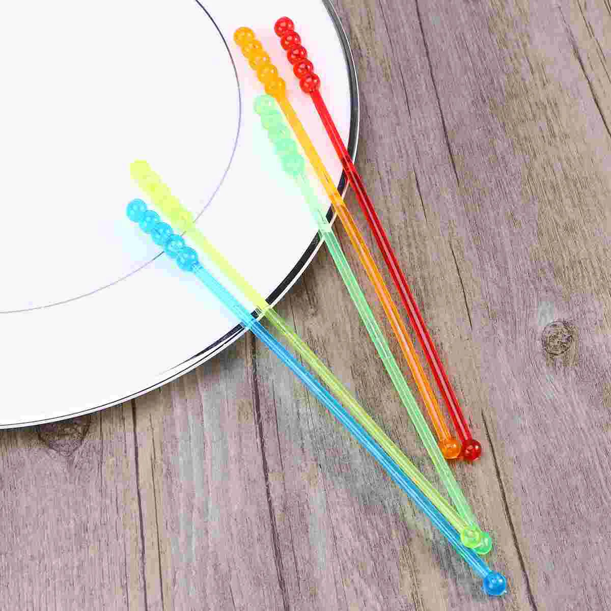 

Acrylic Colorful Translucent Round Beads Swizzle Sticks Resuable Beverage Stirrers for Coffee Juice Wine(Random Color)