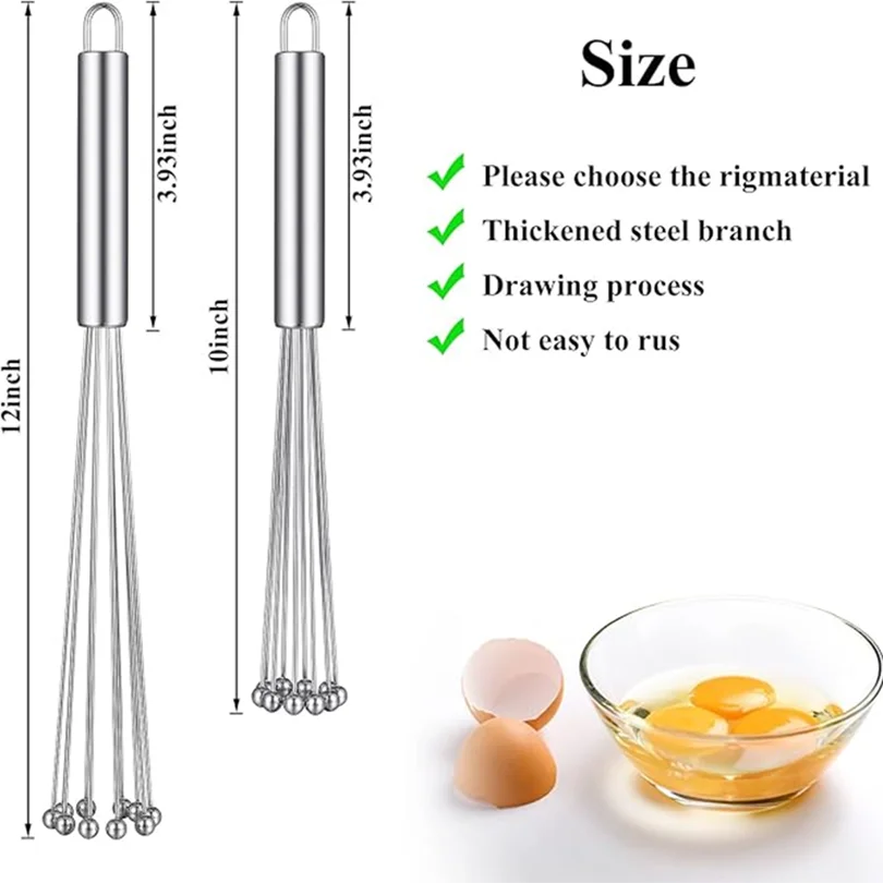 1PC Stainless Steel Ball Whisk Set Kitchen Whisk Wire Egg Whisk for Cooking Blending Whisking Beating Stirring Egg Baking Tool