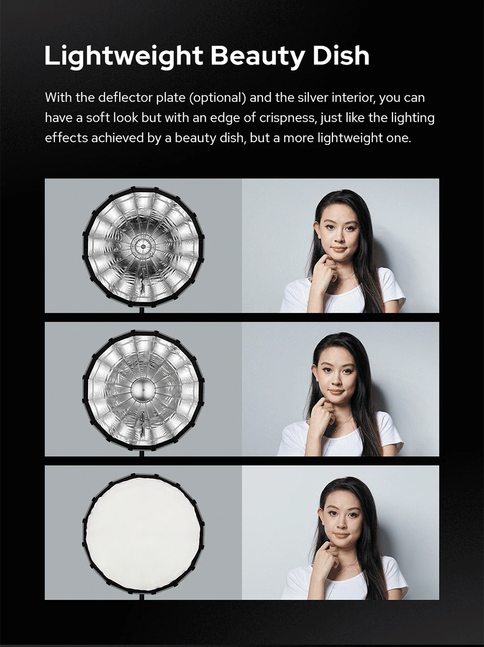 65CM/85CM/120CM Quick installation Umbrella style Silver Wide Angle Beauty Dish