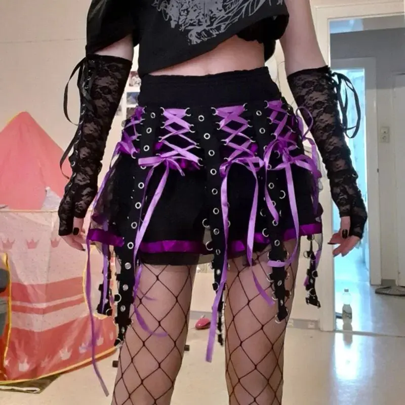 Women Sexy Lace Long Gloves Black Elbow Half-finger Gloves Ribbon Fingerless Fishnet Mesh Etiquette Party Gothic Lolita Gloves