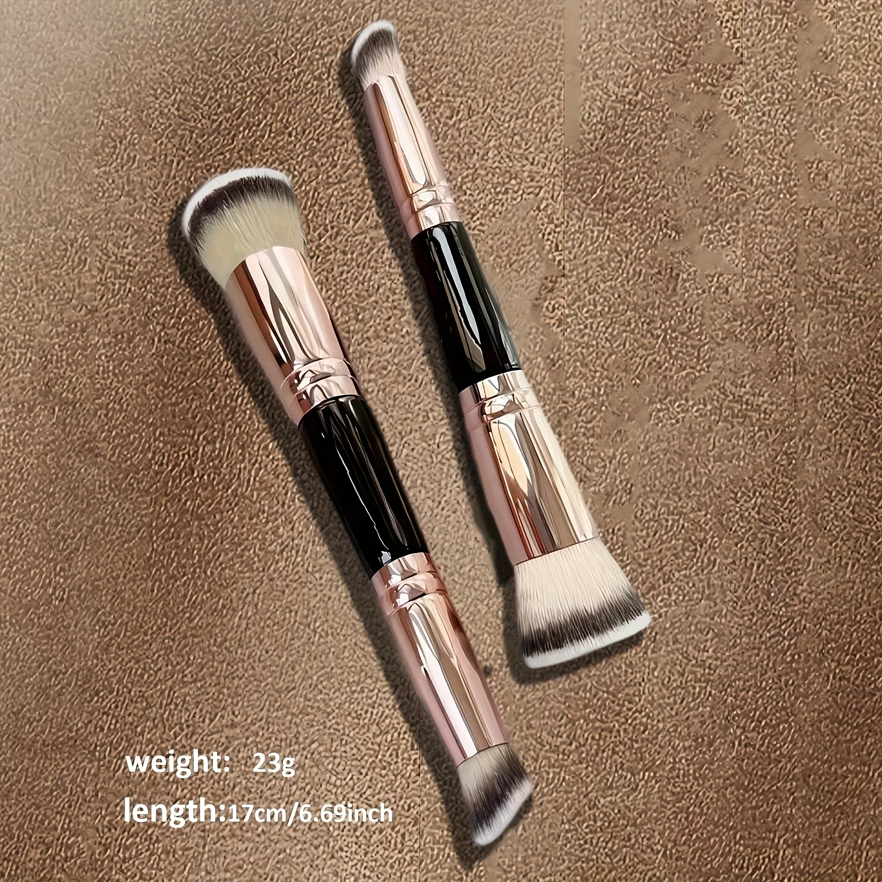 Description Picture 2 of item2in1 Double Ended Makeup Brush Large Fan Conical Head ABS Handle for Foundation Concealer Setting Travel Make Up Face Tool