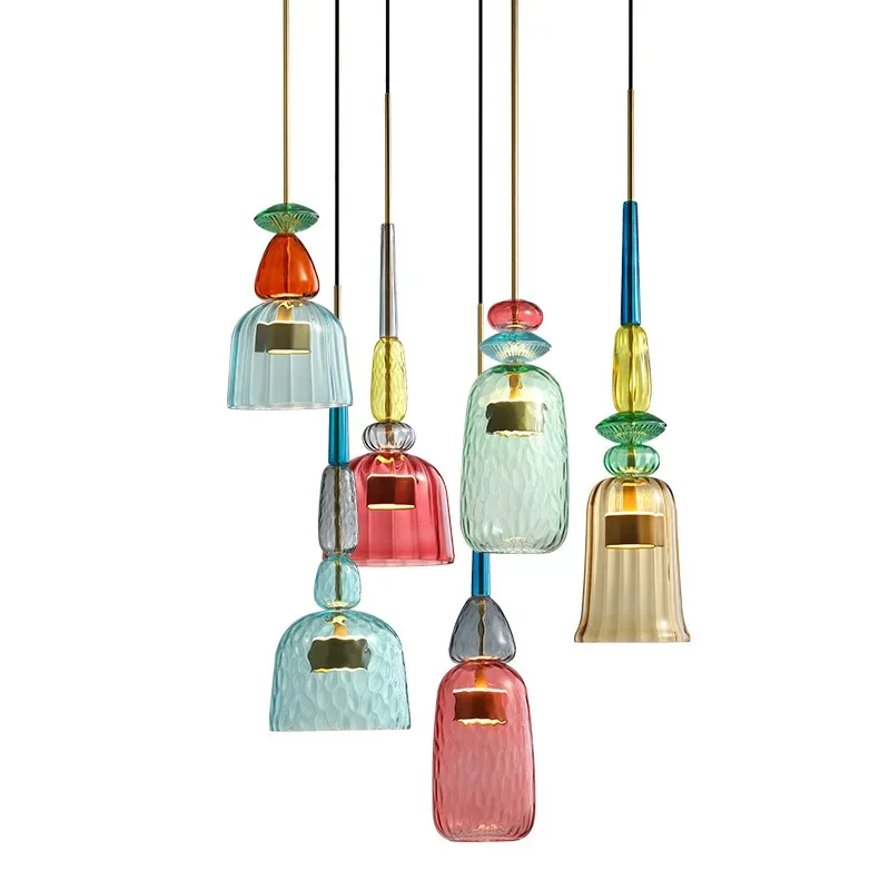 

SANDYHA Glass Pendant Lights LED Chandeliers Colorful Lamp for Restaurant Bar Lustres Para Sala De Jantar Suspension Luminaire