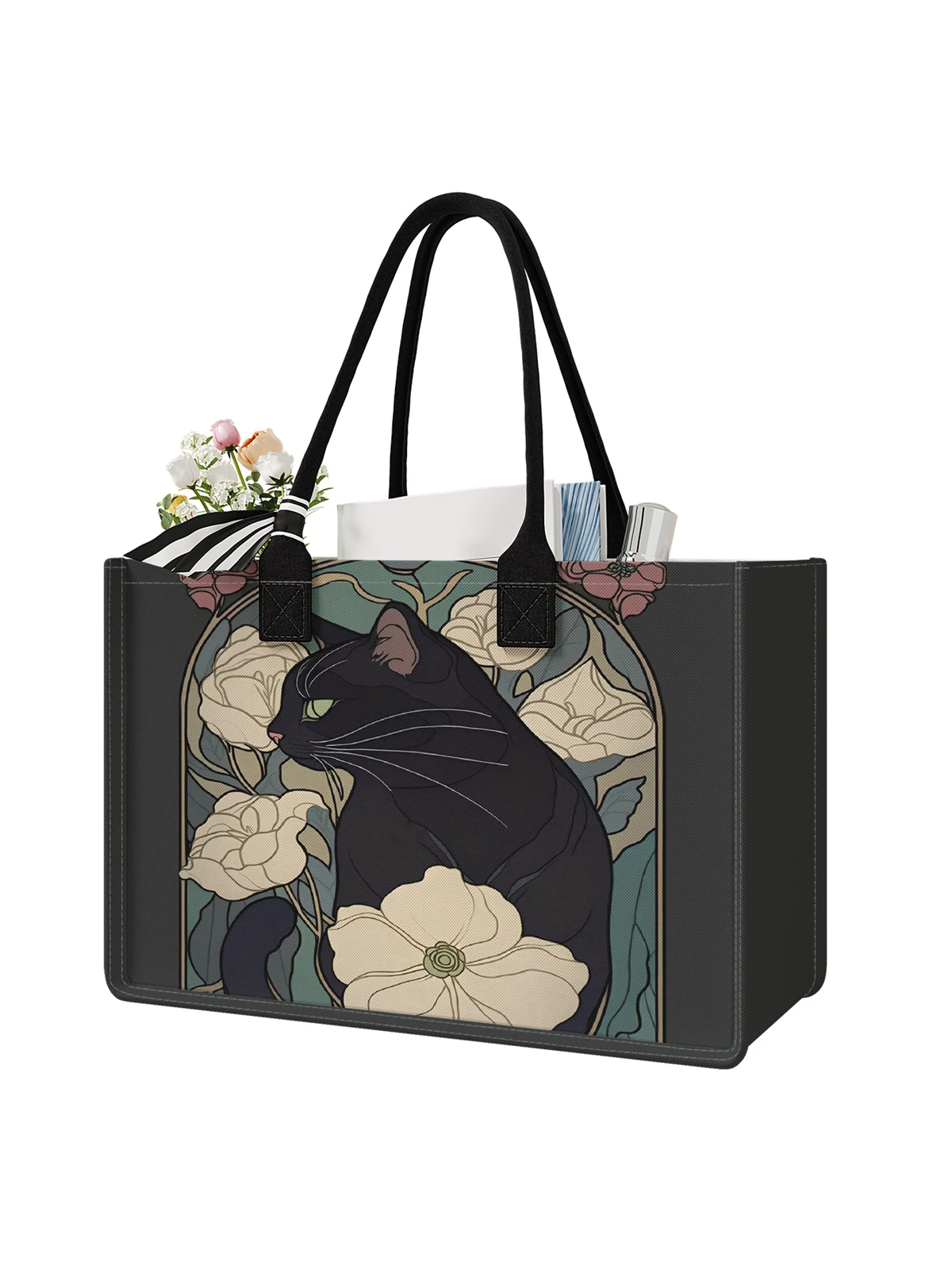 Cute Cat Pattern Printed Handbag - Tote Bag, Women's Gift Handbag Beach Bag, Large Capacity Handbag Suitable for Men and Women