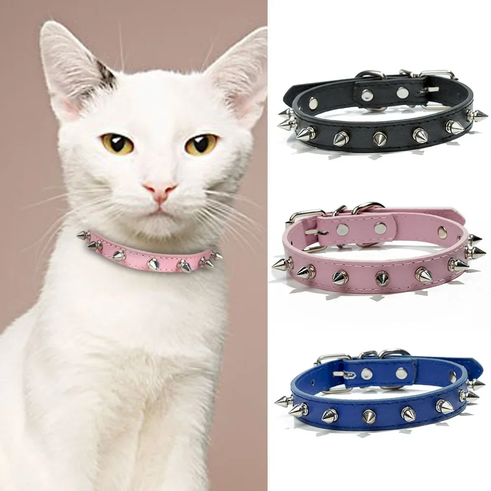 

1pc Cool Cat Dog Collar Leather Spiked Studded Collars For Small Medium Colorful Pets Necklace Dogs Cats Neck Strap Pet Products