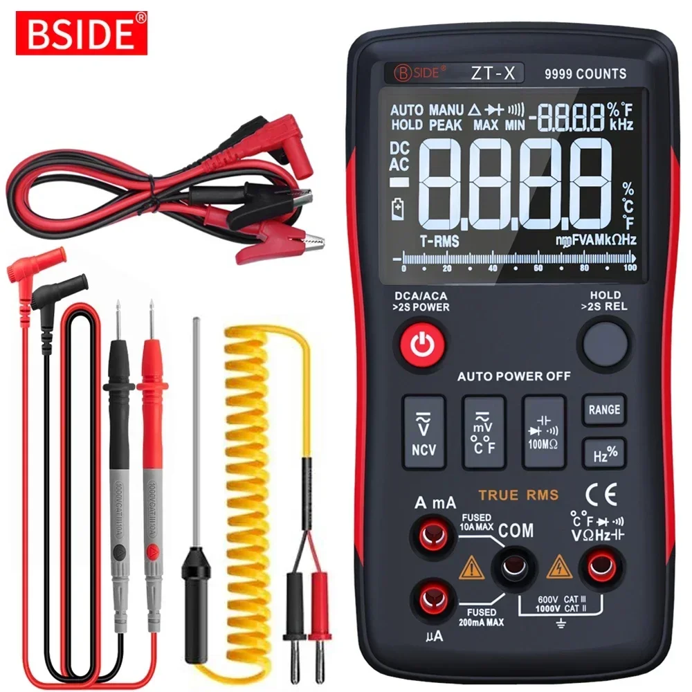BSIDE ZT-X Digital Multimeter Professional 9999 Counts Voltmeter T-RMS DC AC Voltage Tester Lcr Ohm Meter Ammeter Capacitor