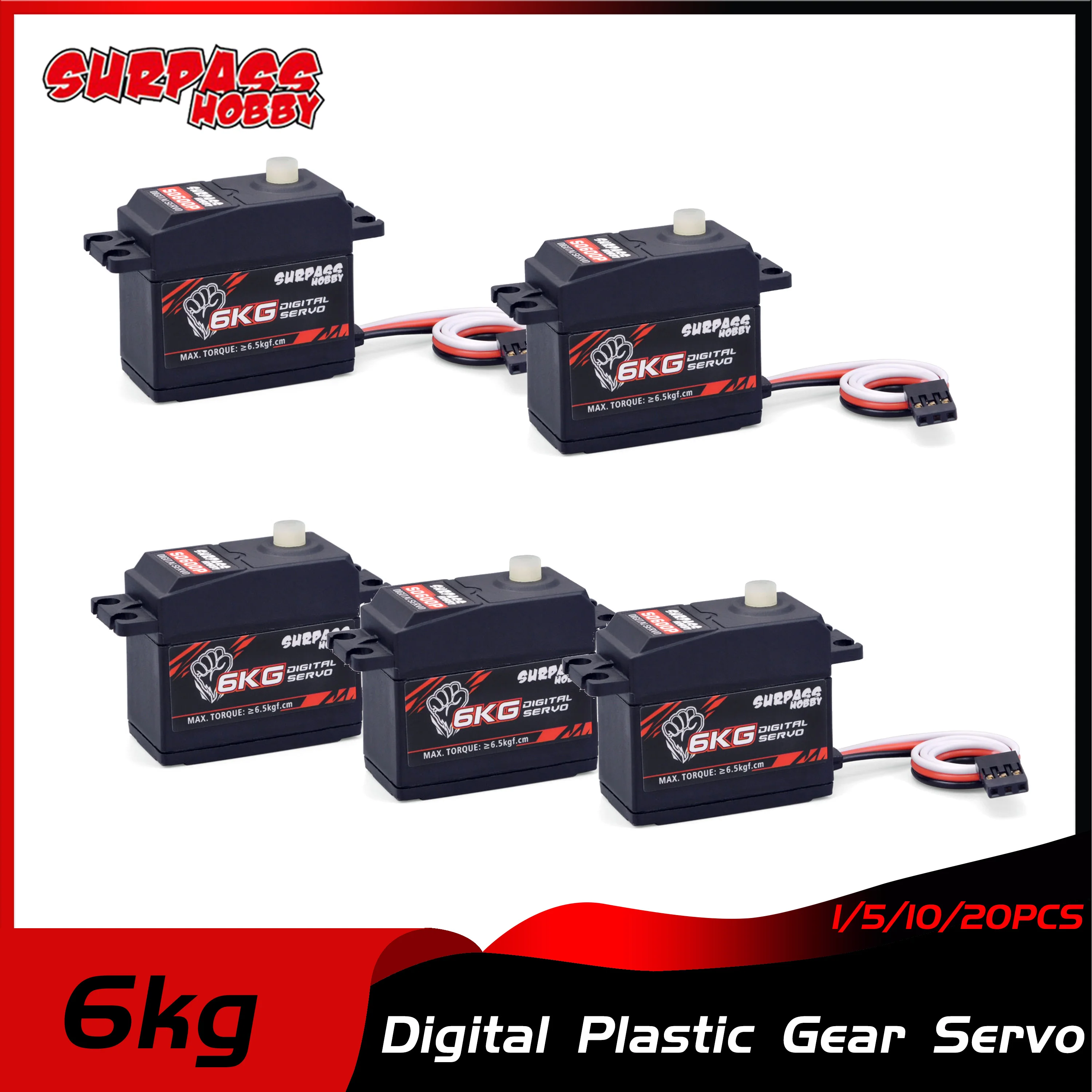

1/5/10/20PCS SURPASS HOBBY 6KG RC Car Servo Plastic Gear Digital DC 4.8-6V Motor for 1/10 1/12 1/14 Airplane Robot Boat Model