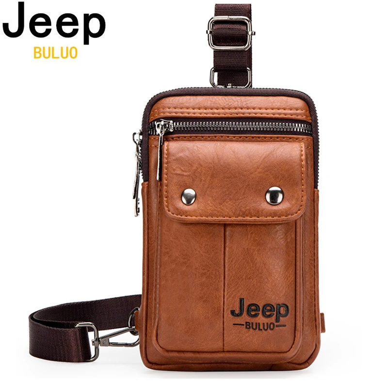 Jeep Buluo Split Leather Male Waist Pack Phone Pouch Bags Multi