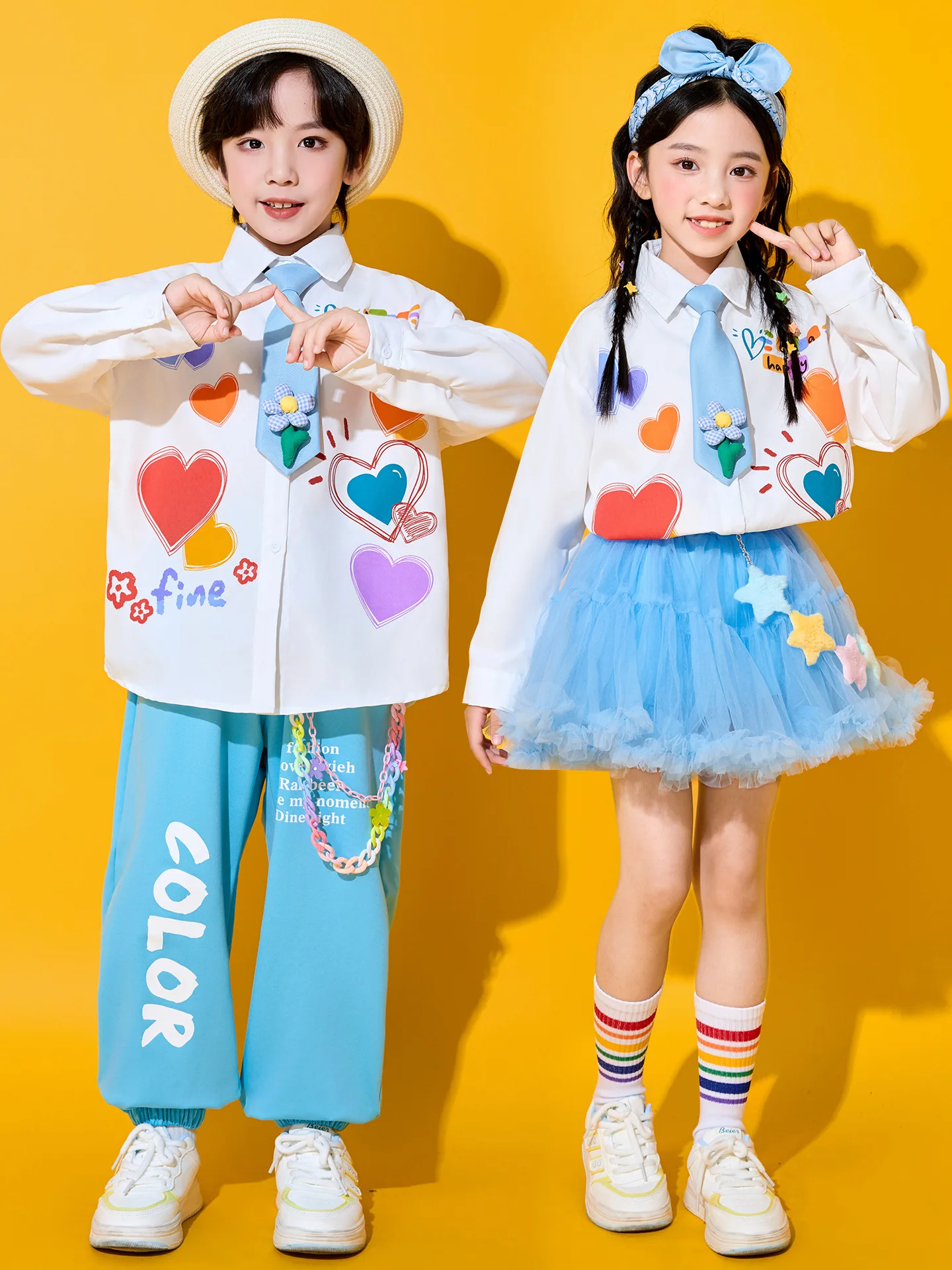 어린이 치어리딩 공연 의상 세트, 남녀공용 유치원 수업복, 이벤트용 어린이 합창단 및 댄스 연주복