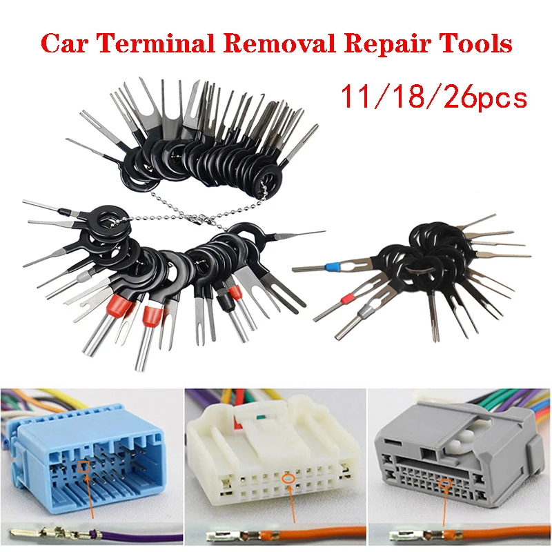 

11/18/26Pcs Car Terminal Removal Tool Electrical Wire Plug Connector Extractor Puller Release Pin Extractor Kit Auto Plug Puller