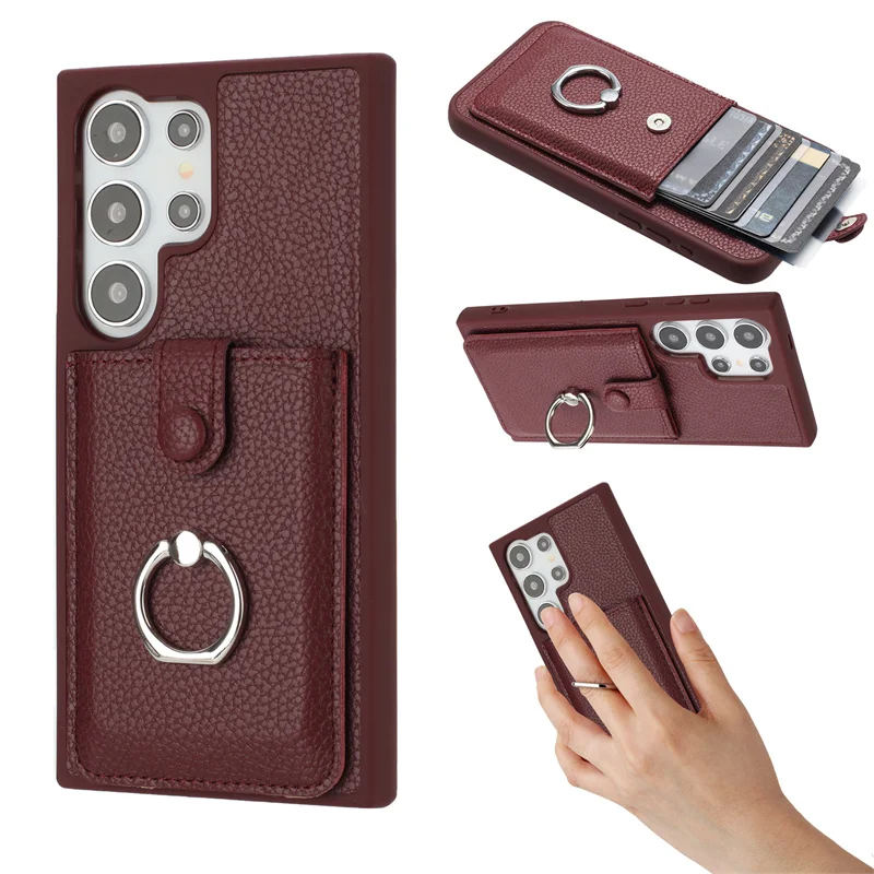 Leather Wallet Phone Case with Card Slot & Ring Holder