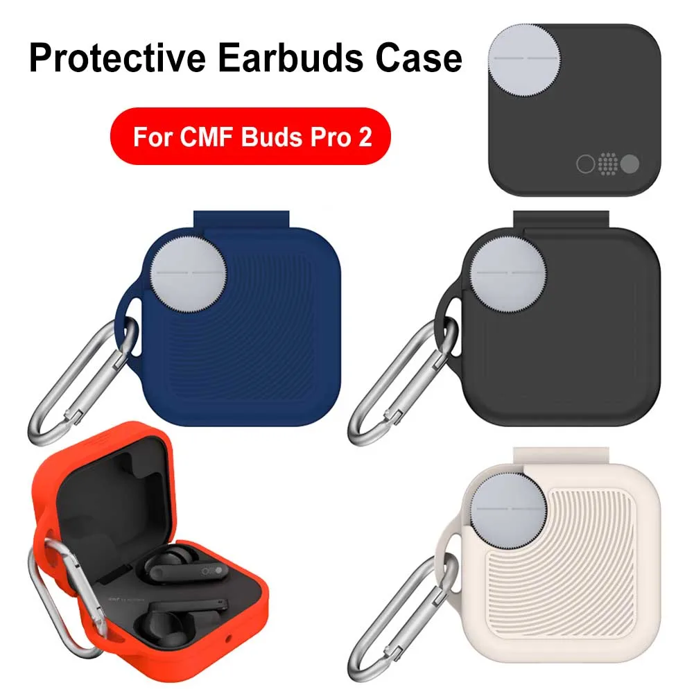 Silicone Protective Case with Carabiner Protector Cover Full Protections Housing for Nothing CMF Buds Pro 2 Earphones
