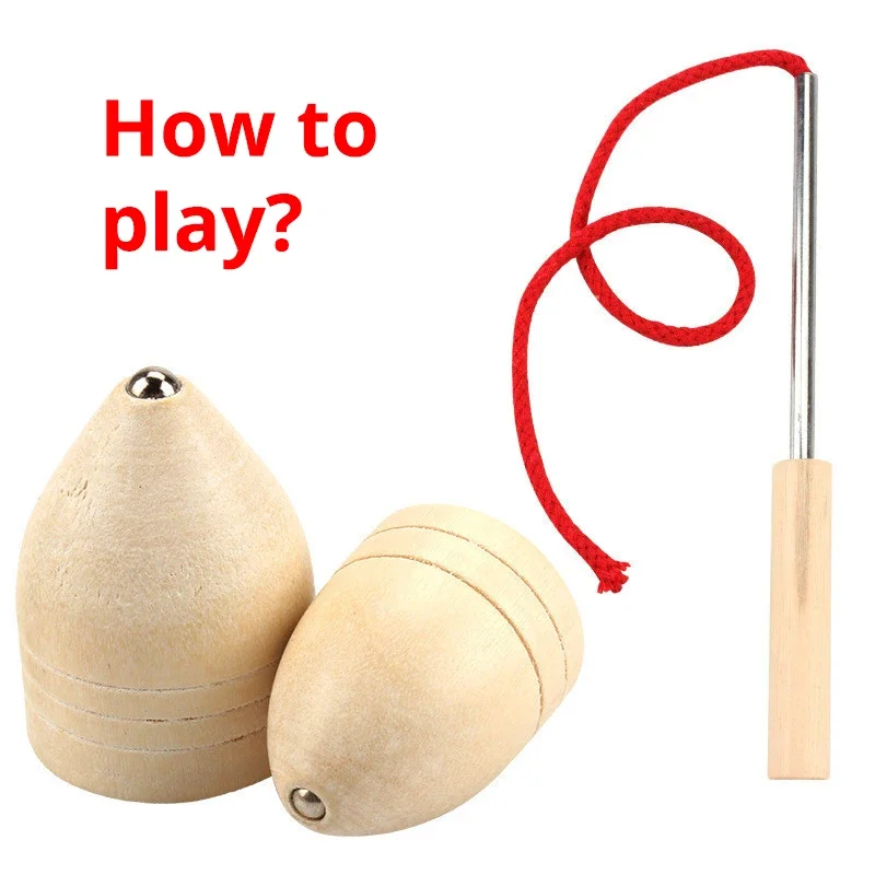 Wooden Whip The Spin Top Toys for Young, Traditional Health Sport Game, Unusual Toys from Ancient Times, S Size, 1 Set, 3Pcs