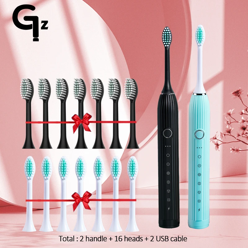 NEW2022 GeZhou N105 Sonic Electric Toothbrush Adult Timed Brush 6 Modes USB Charger Rechargeable Toothbrush Replacement Head Set