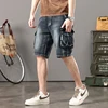 Summer new elastic American retro multi -pocket tools for denim shorts, men's pants pants loose, large size three -color 4