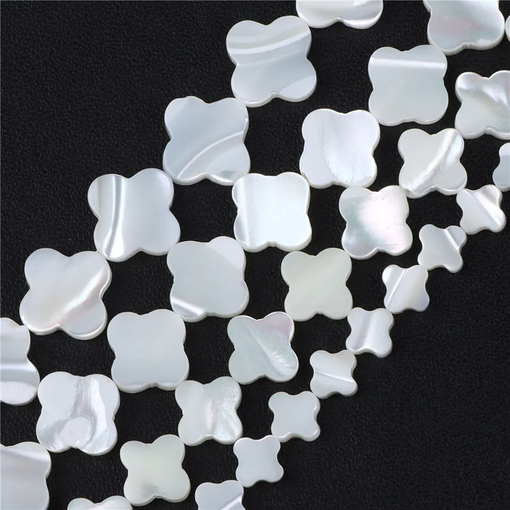 

White Lucky Leaf Beads Mother of Pearl Shell Pendant Clover Four-leaf Natural Shell Charms For Jewelry Making DIY Bracelet 15"