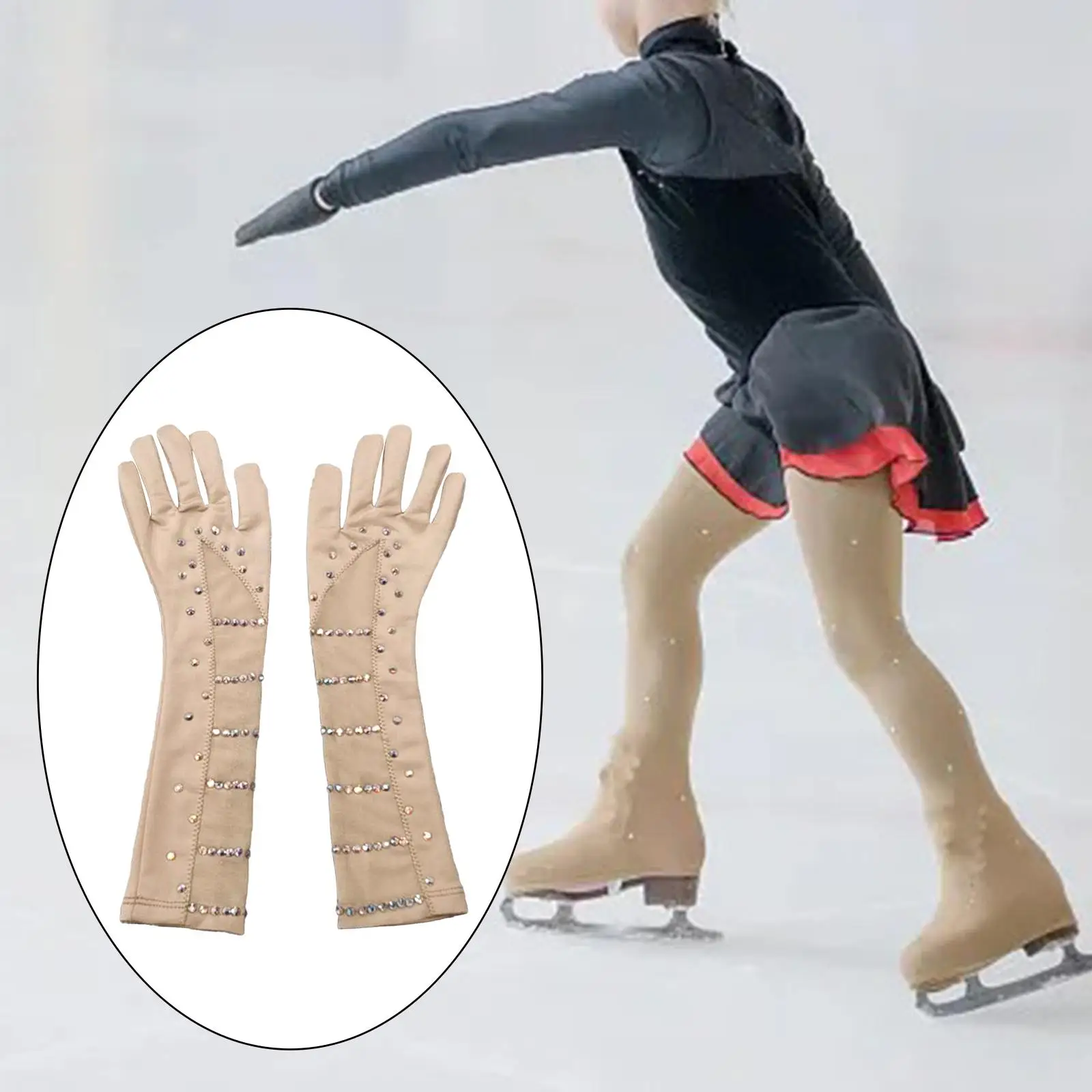 Ice Skating Gloves Skating Accessories Durable Elastic Figure Skating Gloves with Rhinestones Decoration for Dance Show Training