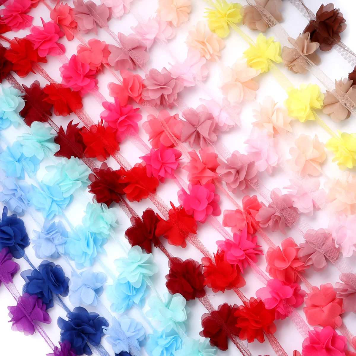 Set of 20 Colorful 3D Pink Petal Chiffon Flower Lace Trim for Sewing and Dress Decoration