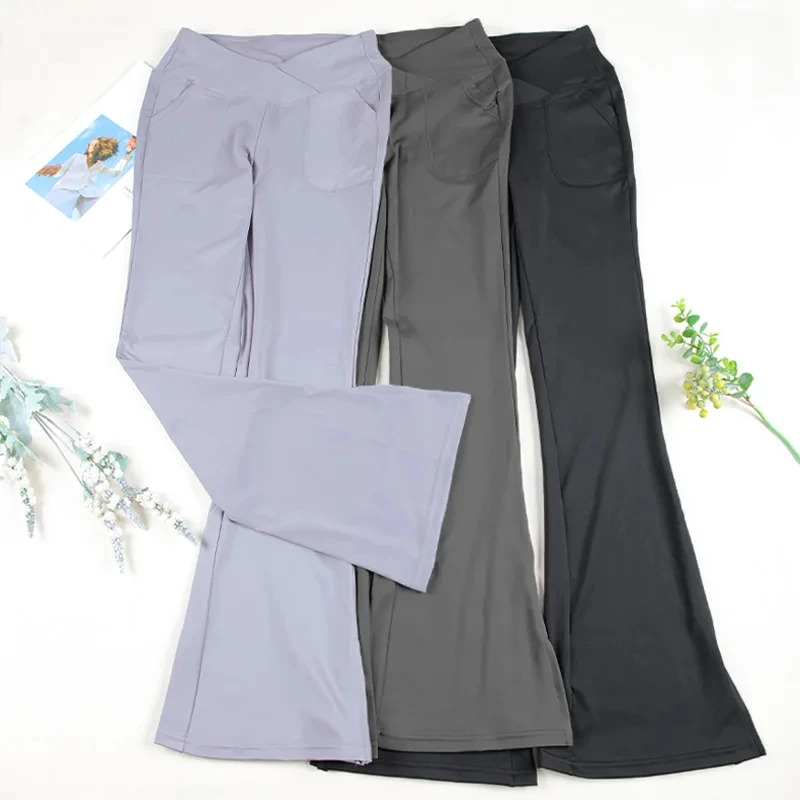 Pantalon évasé De Yoga Pour Femme Avec Poches, Taille Croisée, Legging De Sport, Collants D'entraînement, Ourlet Fendu, Vêtements De Sport