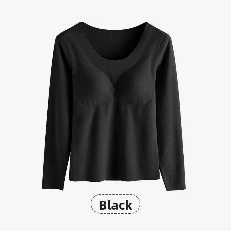 Warm Underwear Top for Women Cotton Wool Sweater with Chest Pad Autumn Winter Base Layer Inner Wear Comfortable Soft Polyester
