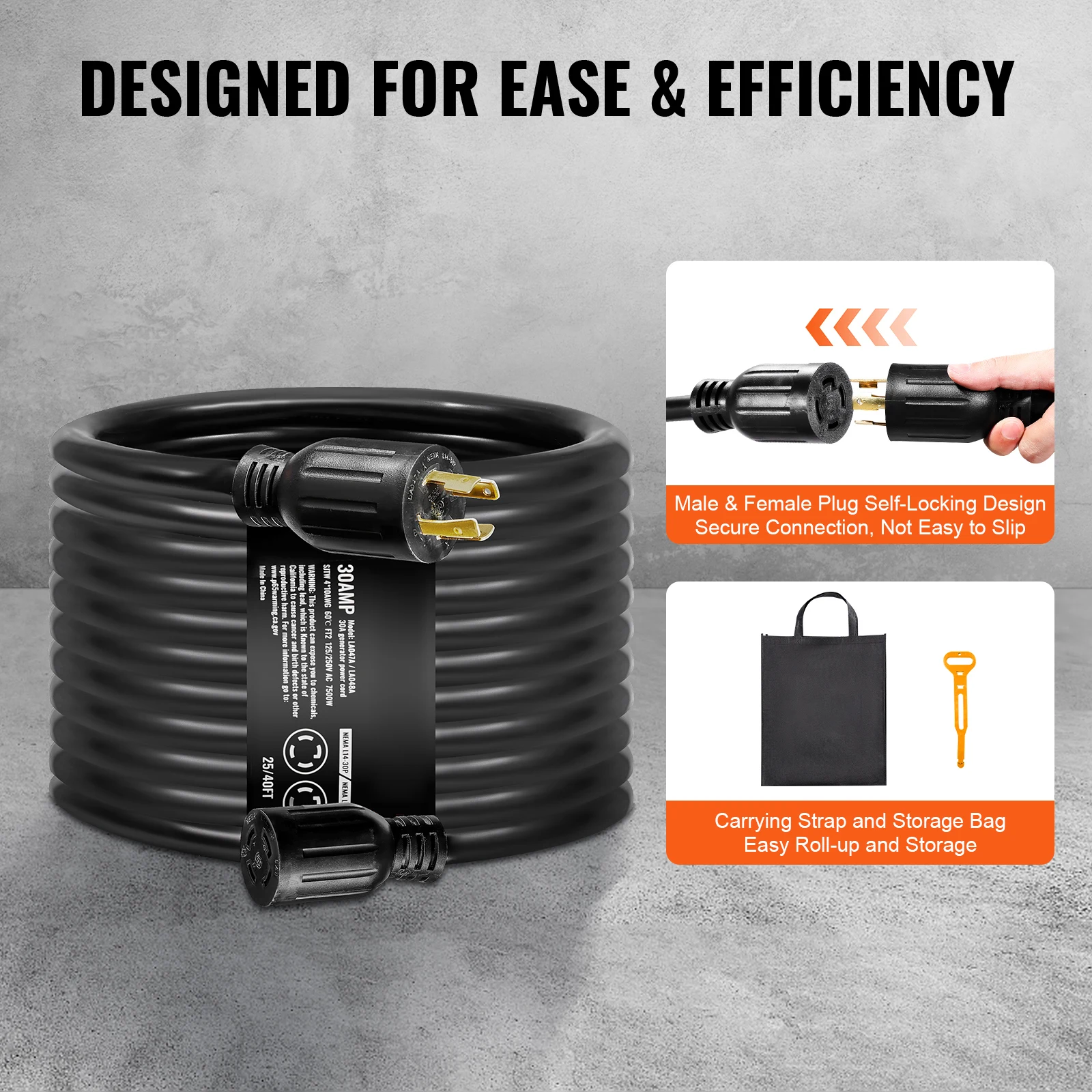 Everything Is Solar 30-Amp Generator Cord and Power Inlet Box Kit NEMA L14-30P/L14-30R STW 10AWG Cord with Lock Connector for RV Outdoor - Image 6