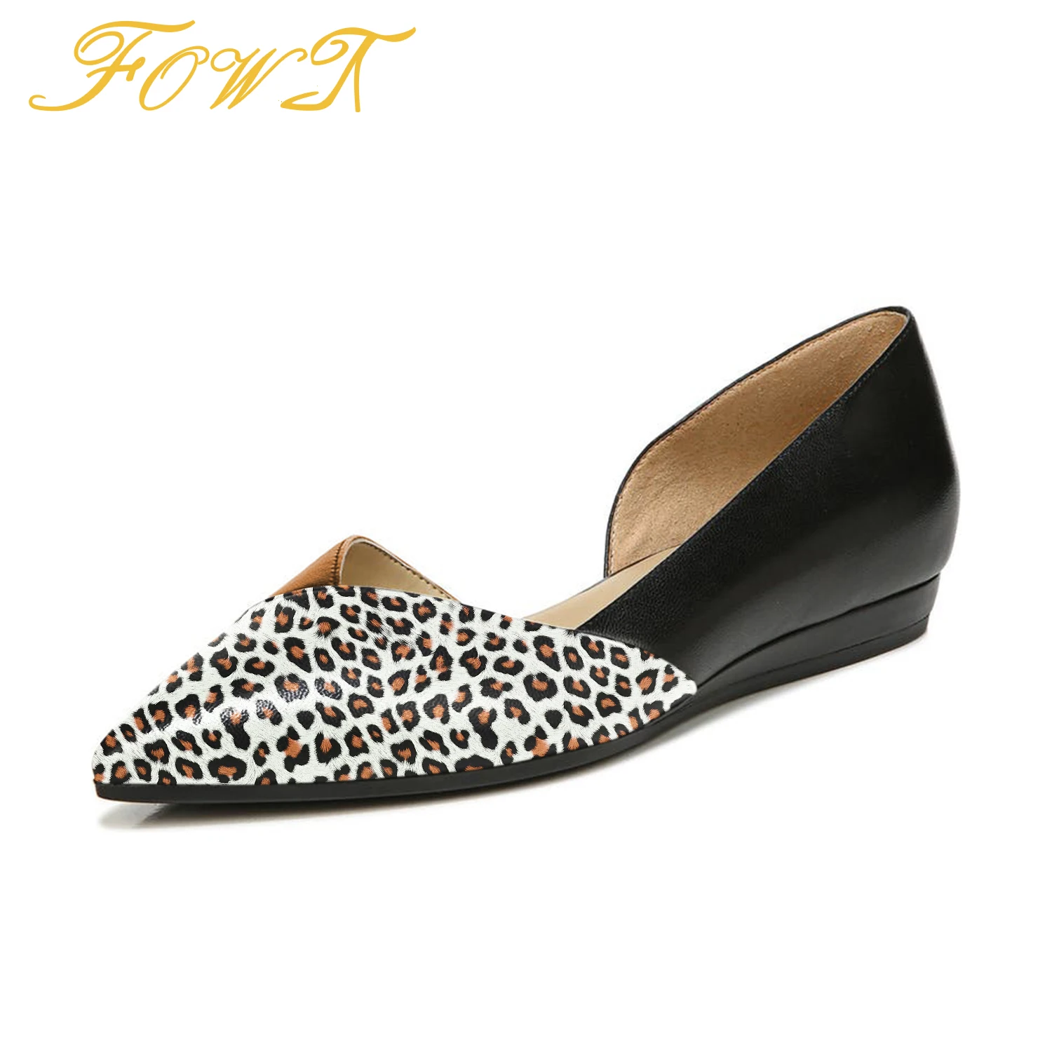 

Leopard Mixed Colors Women D'orsay Flats Low Heels Ladies Mature Dress Summer Casual Concise Slip On Large Size 41 42 Shoes FOWT