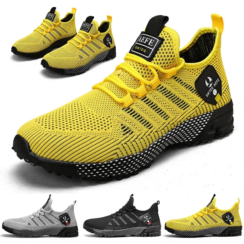 

Outdoor Sneakers Men Running Shoes Lightweight Breathable Marathon Athletic Shoes Stripe Lace Up Mesh Camping Shoes Size 40-47