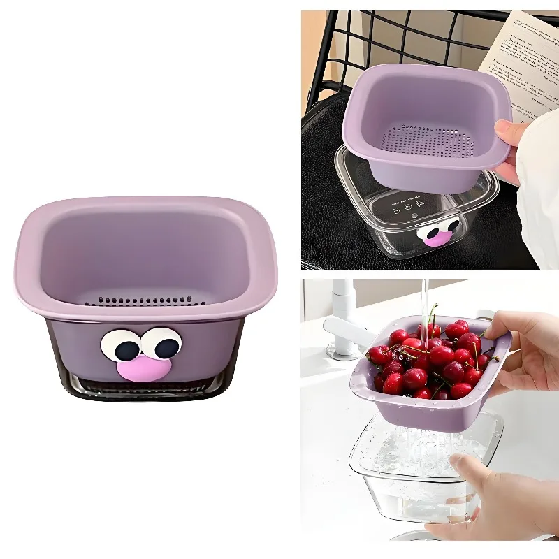 Collapsible Drain Basket Kitchen Strainer Colander Bowl Small Double Layer Drain Basin and Basket Cute Double-Layer Separation Design Kitchen Colander