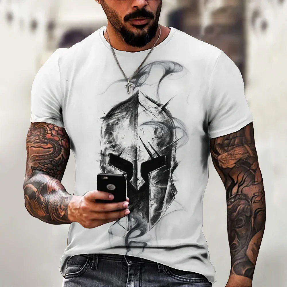 

Summer Men's 3d Printed Spartan Print Short Sleeve T-shirt Fashion Loose Street Vintage Plus Size Top