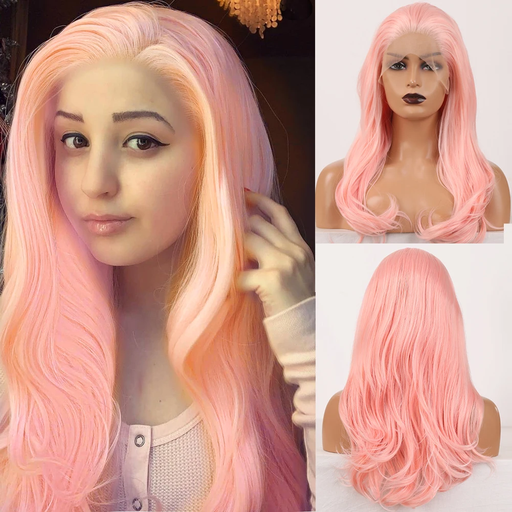 

RONGDUOYI Pink Synthetic Lace Wigs for Black Women Natural Wave Wigs Synthetic Hair Wig Christmas Cosplay Wigs Daily Party Used