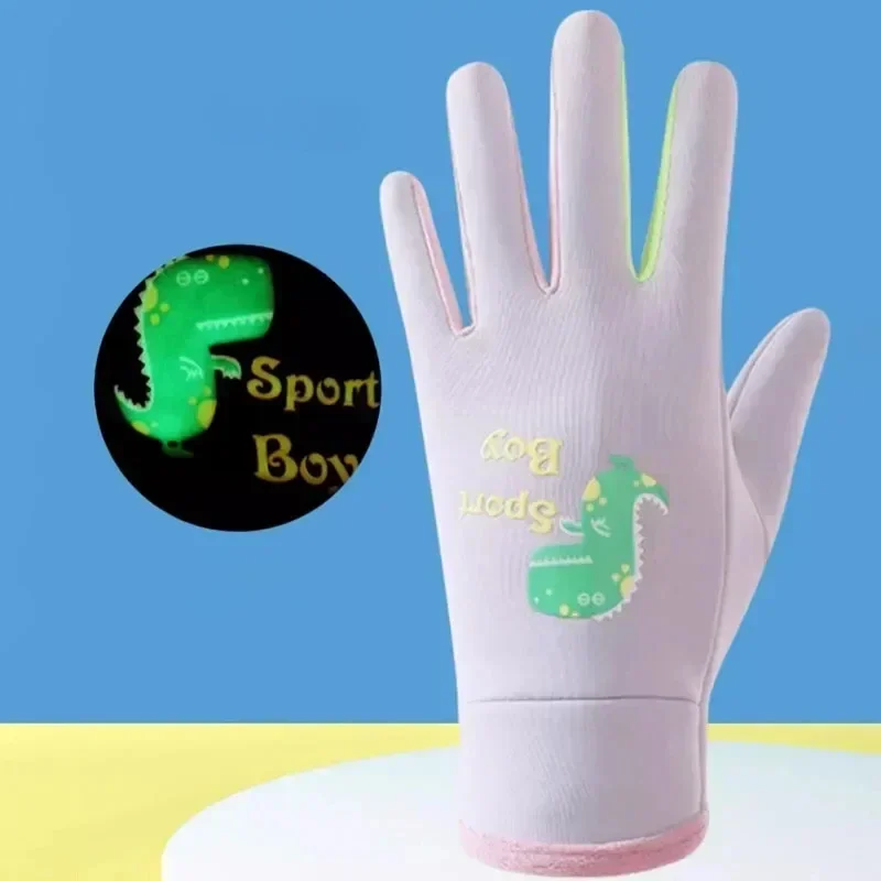 Winter Children Plush Warm Gloves Boys Girls Kids Outdoor Windproof Skiing Cycling Gloves Glow Students Toddler Cycling Mittens 2