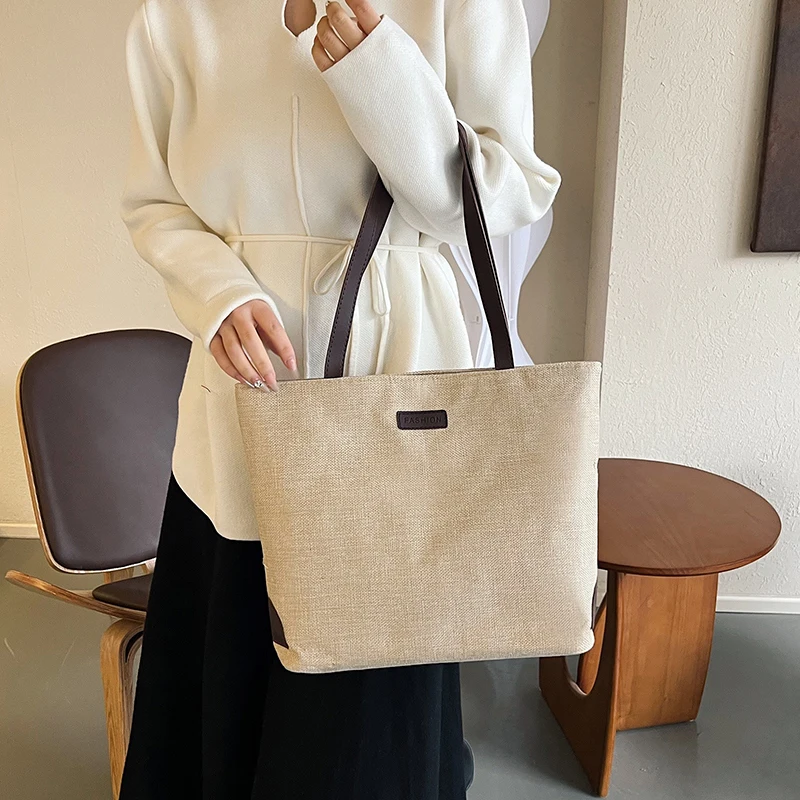 New Large Capacity Canvas Handbag for Commuting Office Women's Shopper Tote Bag College Student Shoulder Bag Books Pack