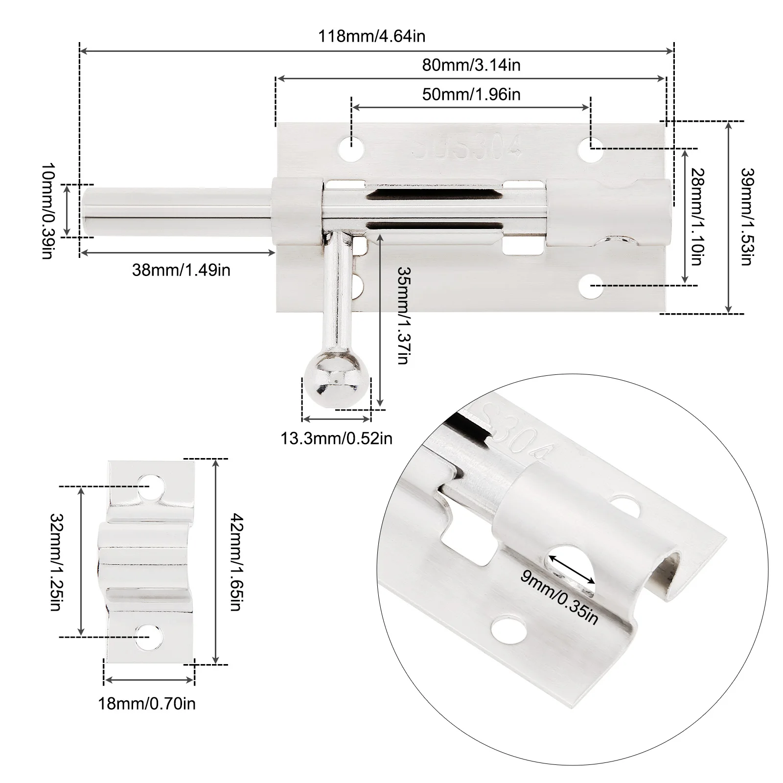 Door Latch Stainless Steel Door Latch Room Door Security Bolt Home Hardware Gate Safety Lock for Wooden / Room / Bathroom