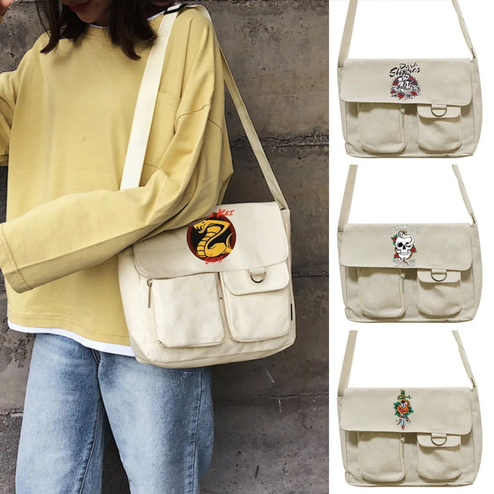 

Women's Simple Crossbody Bags Purse Casual Shoulder Satchel Bags Girls Canvas Diagonal Cross School Bag Cobra Series Handbag