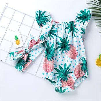 3 6 12 24 Months Newborn Baby Girls Summer Clothes Pineapple Romper +Headband Sets Infant Outfits Fashion Suit Girl Clothing 2