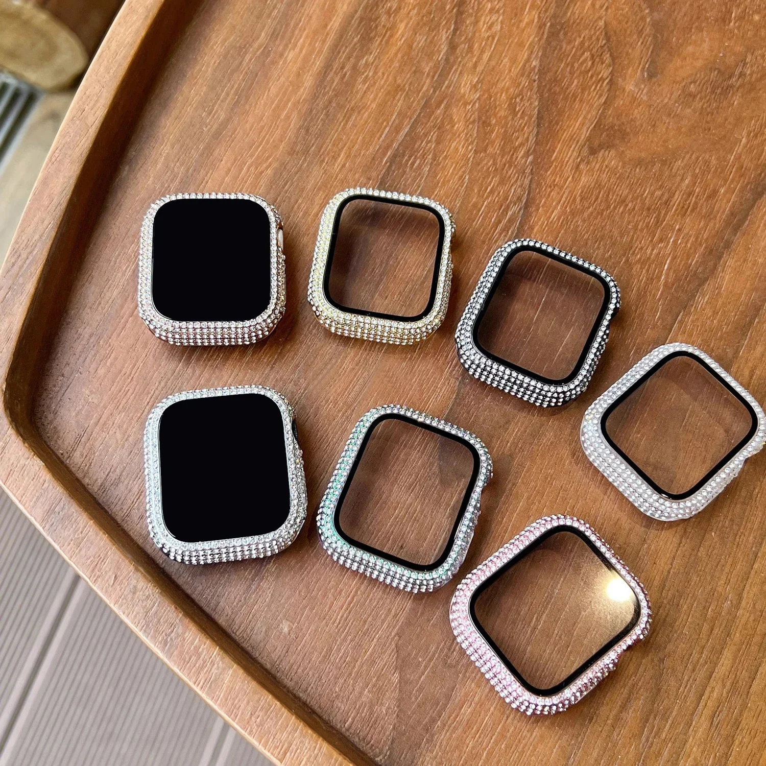 Apple Watch Screen Protector Case 1pc Rhinestone Decor Tempered Glass For Apple Watch 38/40/41/42/44/45Mm Series SE/9/8/7/6/5/4/3/2/1