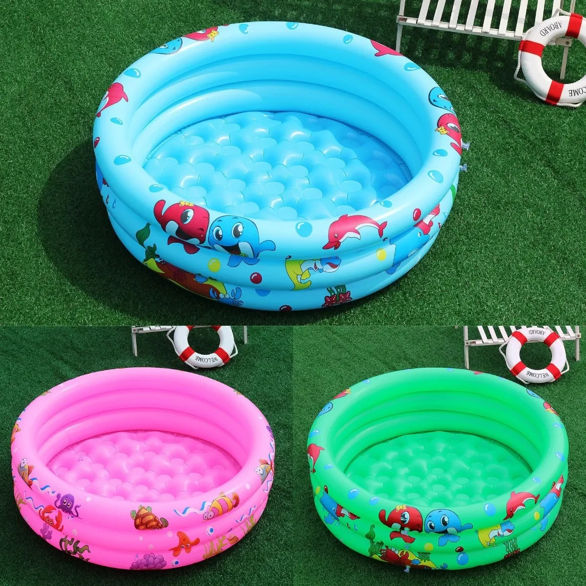 Inflatable Swimming Pool Reusable Inflatable Swimming Pool Double Layer Garden Portable Thickened For Kids Water Toys Party Round Indoor Outdoor Paddling