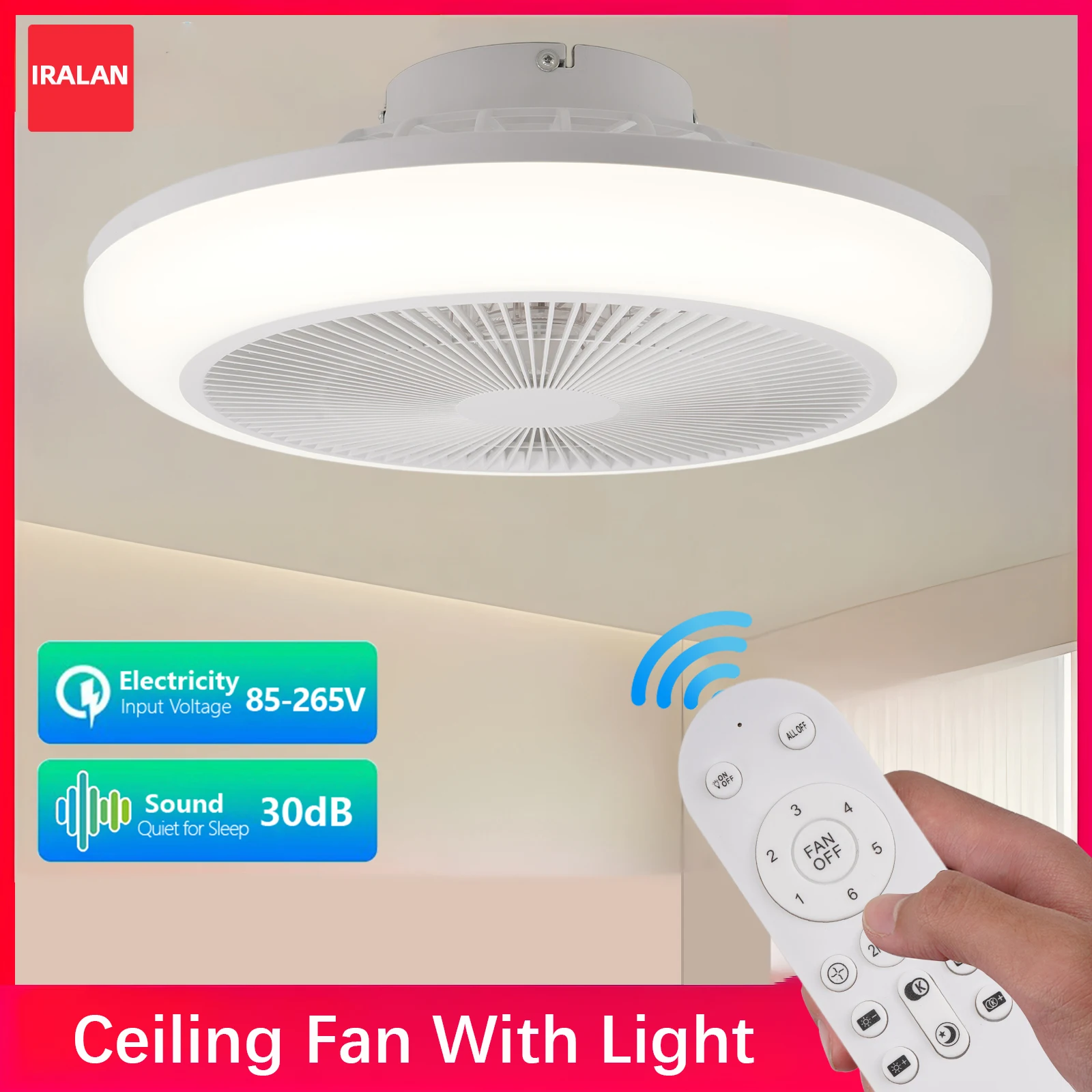 Ventilador de Techo Simple con Luz, Control Remoto Seguro, Regulable, Lámpara de Ventilador Eléctrico LED Fría, Decoración Moderna y Sencilla para Habitaciones