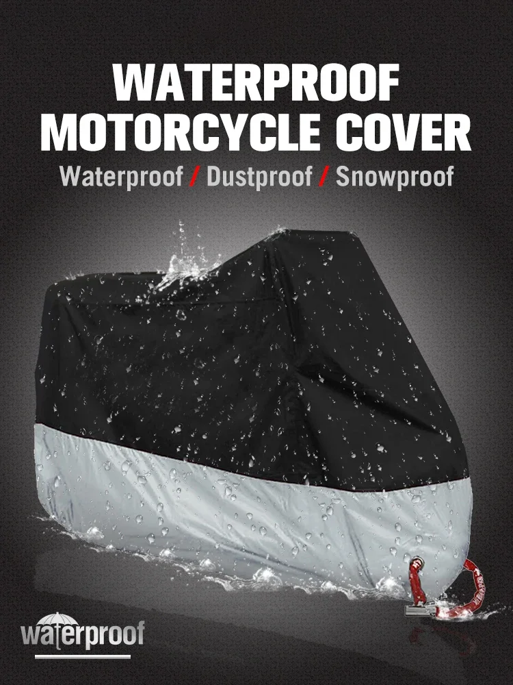 Universelle Motorrad-Schutzhülle aus 190T Polyester-Taffeta mit PU-Beschichtung, wasserdicht, staubdicht, UV-beständig, für den ganzjährigen Einsatz, Größen M-4XL – Detail 2