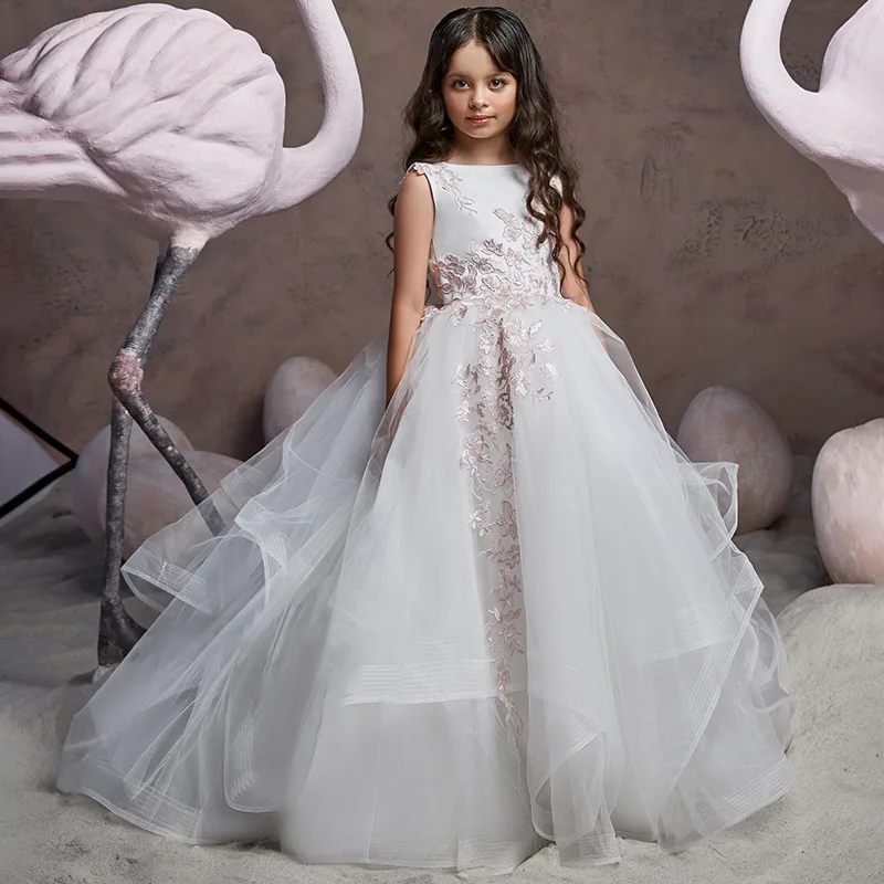 

New Children's Wedding Dress Performance Birthday Show Piano Lace Sleeveless Bunny Long Dress