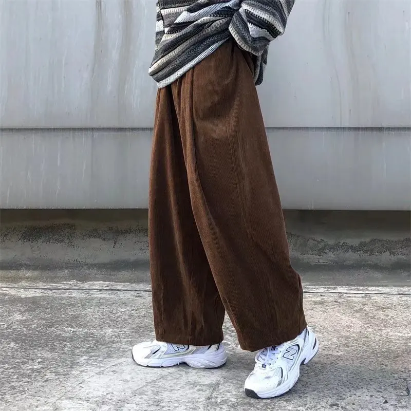Pants Men Casual Retro Harajuku Ins Fashion High Street Ulzzang Baggy All-match Corduroy Youngster College Unisex Pantalones wide leg sweatpants,wide leg pants