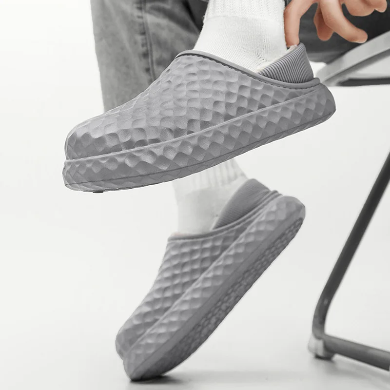 Simple Solid Color Men's Cotton Slippers Winter Indoor Warm Non-slip Thick-soled Slippers Soft Elastic Comfortable Couple Shoes