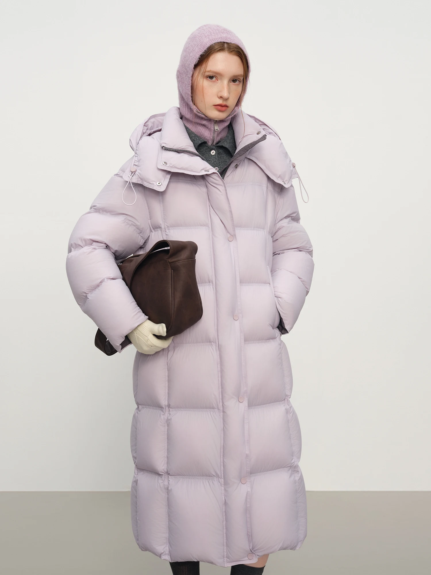 FSLE 2025 Winter New Women's Long Puffer Down Coat with Hood Two-Tone Color Block Thermal Insulated Jacket Heavy Warm Outerwear