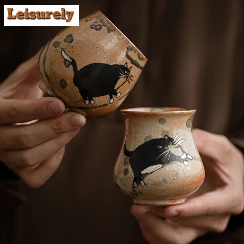 Japanese Imitation Wood-fired Porcelain Teacup Retro Zhiye Cat Ceramic Tea Bowl Household Large Single Master Mug Kung Fu Teaset