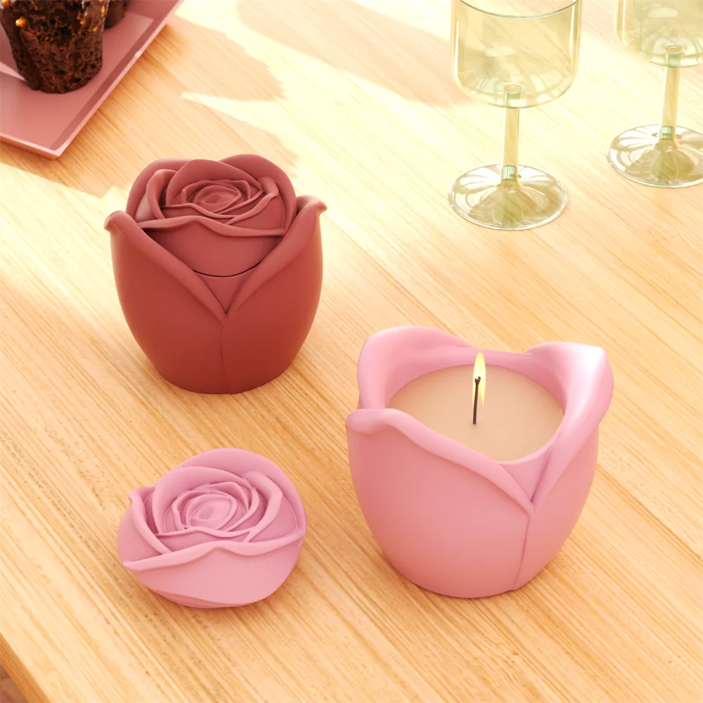 Boowan Nicole Rose Candle Jar Concrete Silicone Mold and Reusable Candle Refill Mold