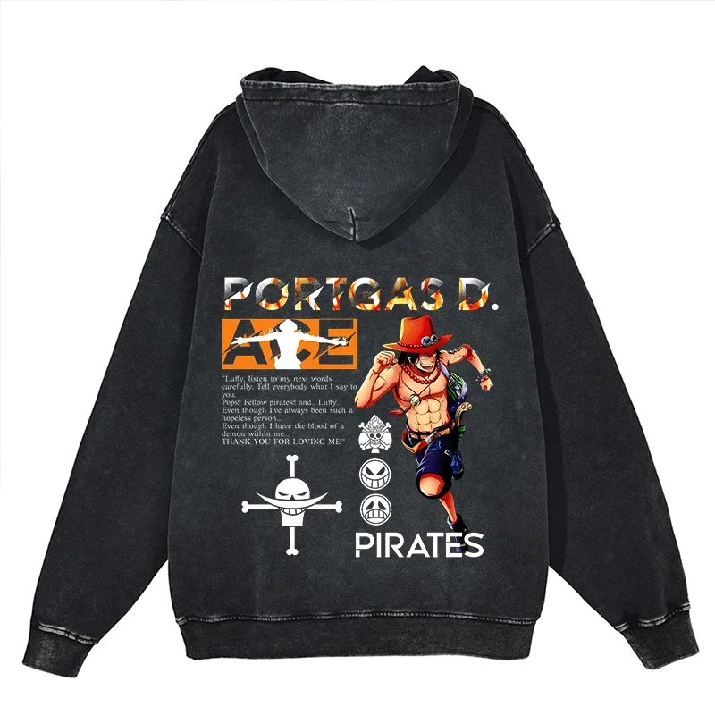 

FIRE FIST Portgas D· Ace Graphic Hoodies Japanese Anime One Piece Print Pullover Men Women Cotton Vintage Oversized Sweatshirt