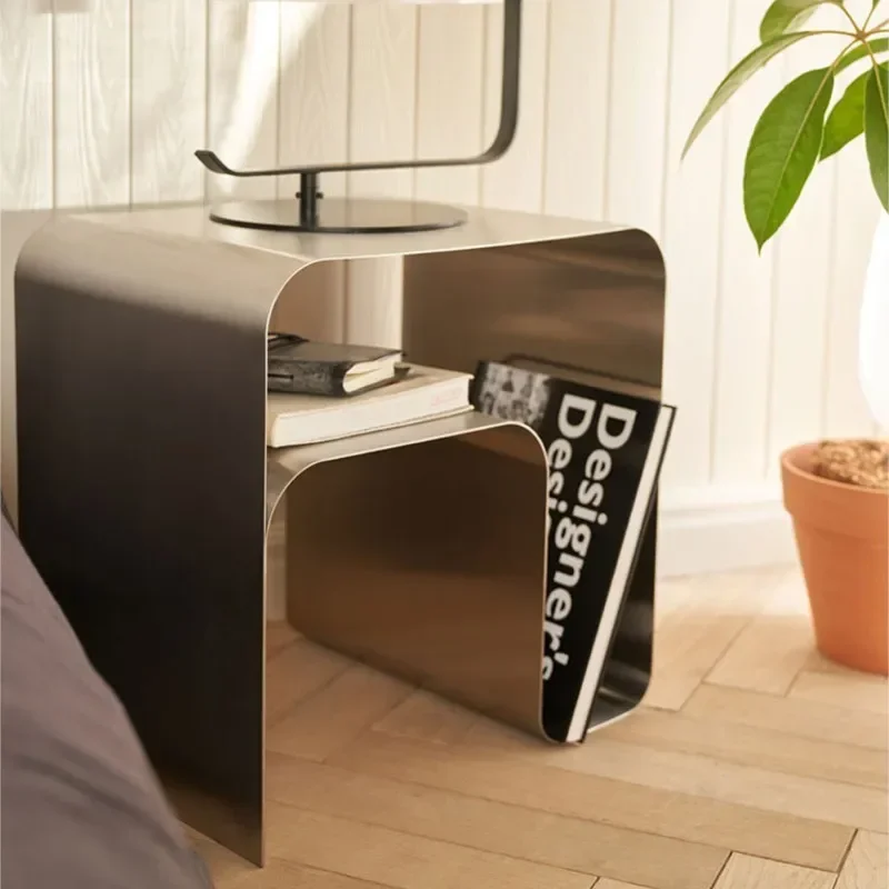 Side End Table Antique Minimalist Stainless Steel Bedside Table Side Table Integrally Molded Storage Cabinet Coffee Desks Vintage Bauhaus