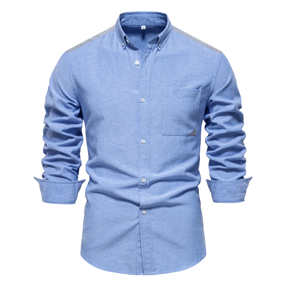 

2024 New Spring Patchwork Oxford Shirt For Men Casual Wear Cotton Blend Pocket Mens Shirts