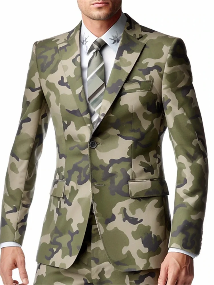 3D camouflage print men's casual suit Men's business casual dress Office Outdoor street Classic versatile suit jacket