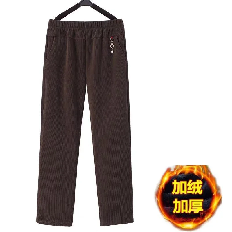 Pantaloni dritti in velluto a coste di alta qualità donna autunno inverno Oversize 8XL pantaloni madre in pile Thicke pantaloni Casual caldi femminili nuovi 4