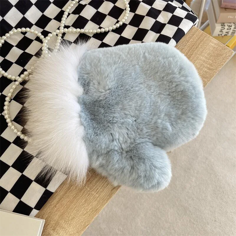 Fall Fashion Mobile Phone Bag Designer High-Grade Natural Rex Rabbit Fur Ladies Large Capacity Shoulder Purse Luxury Fur Bag